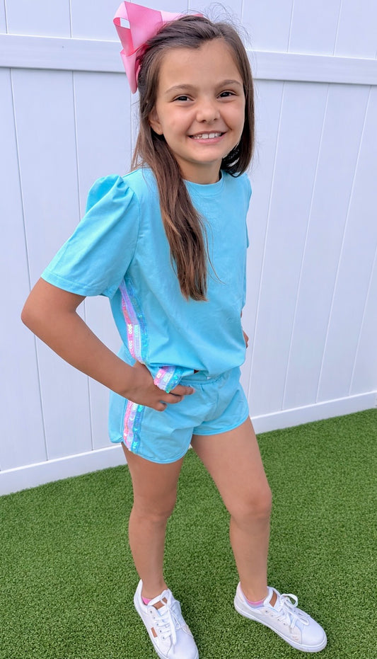 Cotton Candy Sequin Short Set