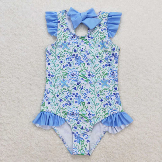 Blue Blossom Ruffle One-Piece Swimsuit