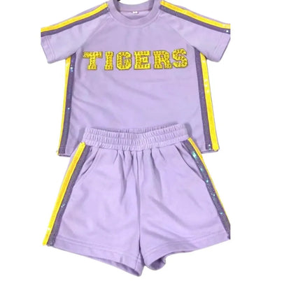 "TIGERS" Sequin and Crystal Set - Lavender & Gold