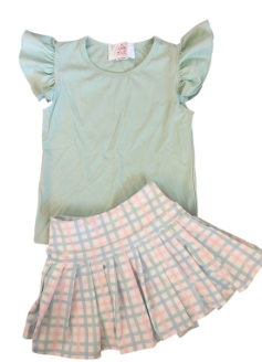 Mint Flutter Top & Gingham Skirt Set