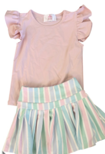 Blush Flutter Top & Stripe Skirt Set