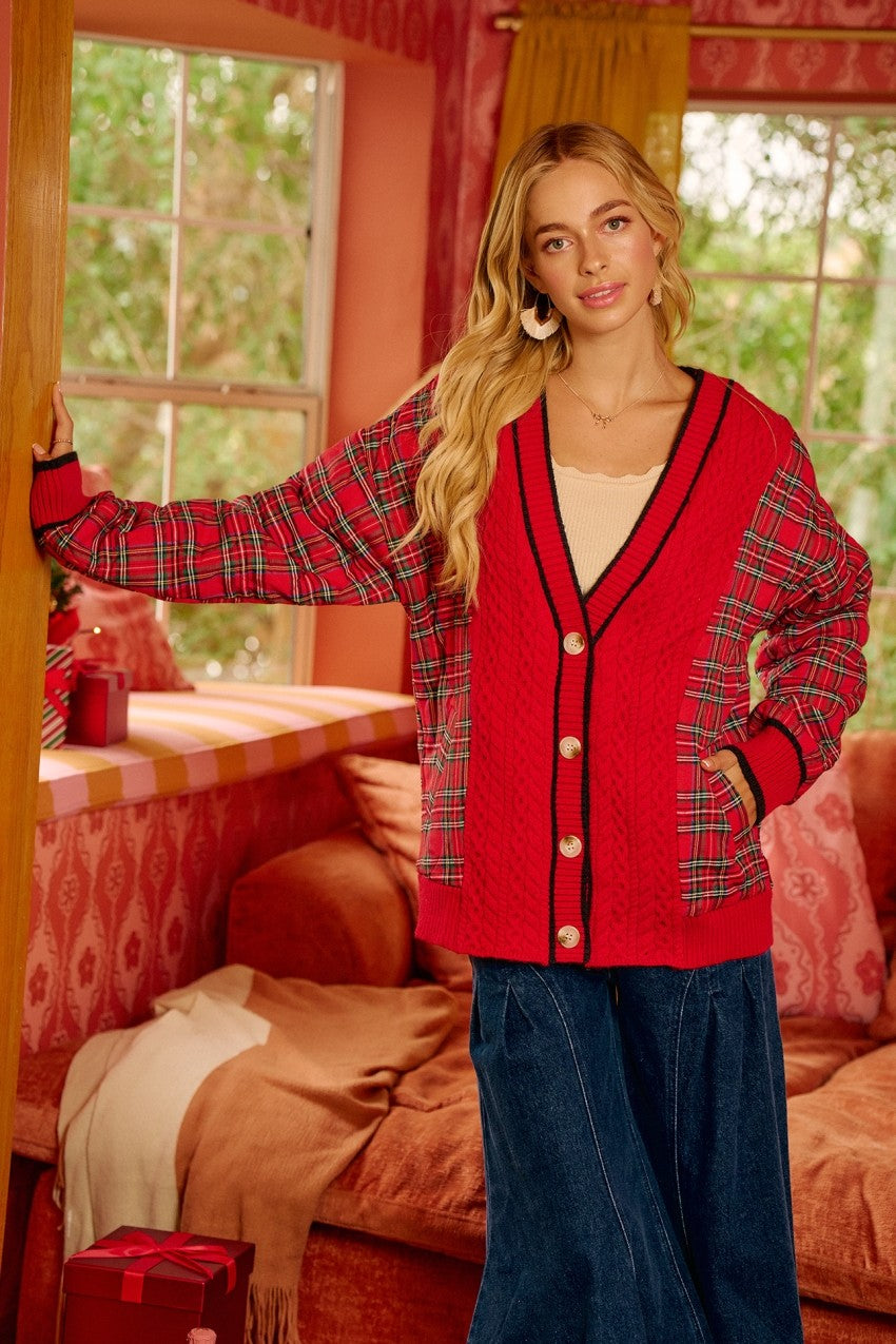 Holiday Tartan Patchwork Cardigan